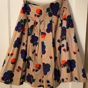 Odille Anthropologie Pleated Flare Floral Skirt